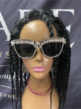 Meghan LA Black Sunglasses with Silver Crystal Accents